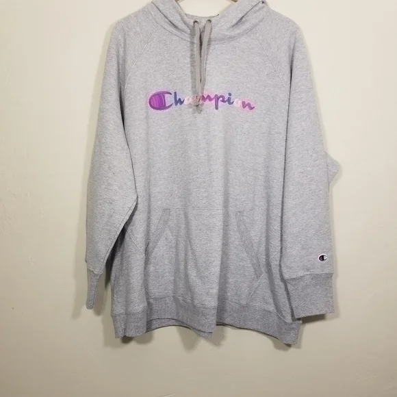 NWT Champion Hoodie Logo Sweatshirt Pullover Gray Size 4X - Picture 1 of 7